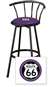 New 24" Tall Black Swivel Seat Bar Stool featuring Route 66 Theme with Purple Seat Cushion
