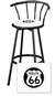 New 24" Tall Black Swivel Seat Bar Stool featuring Route 66 Theme with White Seat Cushion