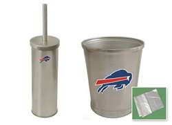 New Brushed Aluminum Finish Toilet Brush and Holder & Trash Can Set featuring Buffalo Bills NFL Team Logo