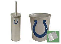 New Brushed Aluminum Finish Toilet Brush and Holder & Trash Can Set featuring Indianapolis Colts NFL Team Logo