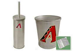 New Brushed Aluminum Finish Toilet Brush and Holder & Trash Can Set featuring Arizona Diamondbacks MLB Team Logo
