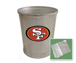 New Brushed Aluminum Finish Trash Can Waste Basket featuring San Francisco 49ers NFL Team Logo