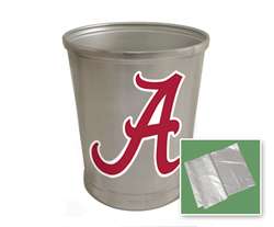 New Brushed Aluminum Finish Trash Can Waste Basket featuring Alabama Crimson Tide Sports Logo