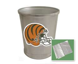 New Brushed Aluminum Finish Trash Can Waste Basket featuring Cincinatti Bengals Helmet NFL Team Logo
