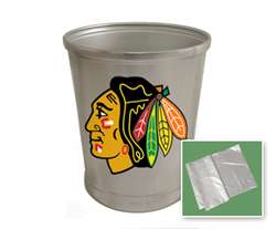 New Brushed Aluminum Finish Trash Can Waste Basket featuring Chicago Blackhawks Sports Logo