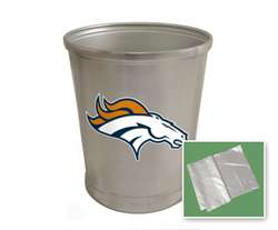 New Brushed Aluminum Finish Trash Can Waste Basket featuring Denver Broncos NFL Team Logo