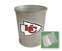 New Brushed Aluminum Finish Trash Can Waste Basket featuring Kansas City Chiefs NFL Team Logo