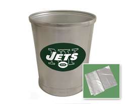 New Brushed Aluminum Finish Trash Can Waste Basket featuring New York Jets NFL Team Logo