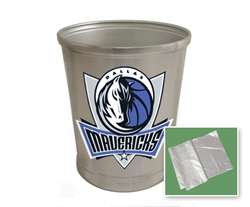 New Brushed Aluminum Finish Trash Can Waste Basket featuring Dallas Mavericks Sports Logo