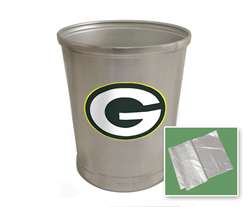 New Brushed Aluminum Finish Trash Can Waste Basket featuring Green Bay Packers NFL Team Logo