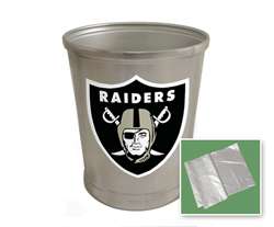 New Brushed Aluminum Finish Trash Can Waste Basket featuring Oakland Raiders NFL Team Logo
