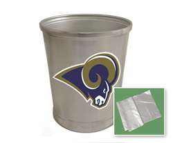 New Brushed Aluminum Finish Trash Can Waste Basket featuring St. Louis Rams NFL Team Logo