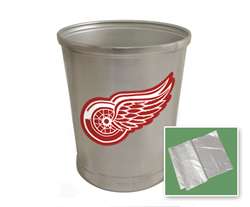 New Brushed Aluminum Finish Trash Can Waste Basket featuring Detroit Red Wings Sports Logo