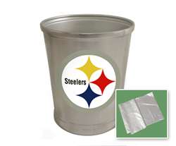 New Brushed Aluminum Finish Trash Can Waste Basket featuring Pittsburgh Steelers NFL Team Logo