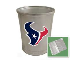 New Brushed Aluminum Finish Trash Can Waste Basket featuring Houston Texans NFL Team Logo