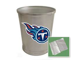 New Brushed Aluminum Finish Trash Can Waste Basket featuring Tennessee Titans NFL Team Logo