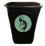 New Black Finish Trash Can Waste Basket featuring Aqua Kokopelli Logo