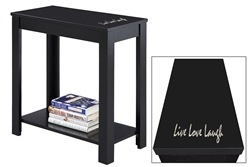NEW! Inspirational Quote "Live, Love, Laugh" Vinyl Decal on a Black Hardwood Accent Side End Table