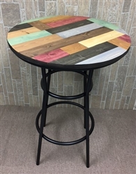 Rustic Man Cave Multi-Colored Pine Wood and Black Metal Finish Bar Table