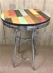 Rustic Man Cave Pine Wood and Chrome Bar Table