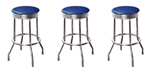 Bar Stools - Set of 3 Blue Glitter Vinyl Specialty / Custom Retro Style Swivel Seat Stools