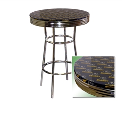 PITTSBURGH STEELERS BLACK FABRIC GLASS TOP CHROME METAL FINISH BISTRO PUB BAR TABLE