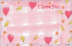 "I Love You" : Pink with hearts and leaves (Pack of 50 enclosure cards)