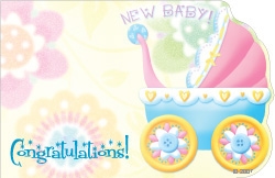 "Congratulations New Baby" : Carriage w/ flowers bckrnd (Pack of 50 enclosure cards)