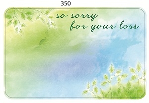 "Sorry for your loss" watercolor leaves grn/blue (Pack of 50 enclosure cards)