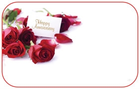 "Happy Anniversary" : Red roses w/ sentiment card (Pack of 50 enclosure cards)