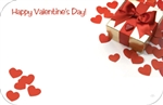 "Happy Valentine's Day" : Red cut-out hearts w/gold gift pkg (Pack of 50 enclosure cards)
