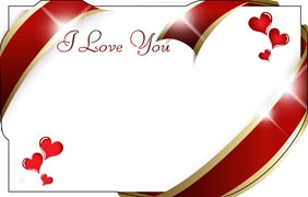 "I Love You" : Red and gold edge ribbon swirls (Pack of 50 enclosure cards)