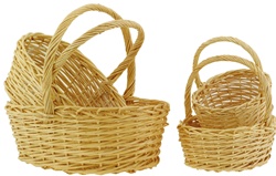 Oval Natural Willow Basket with Holder - Set of 4