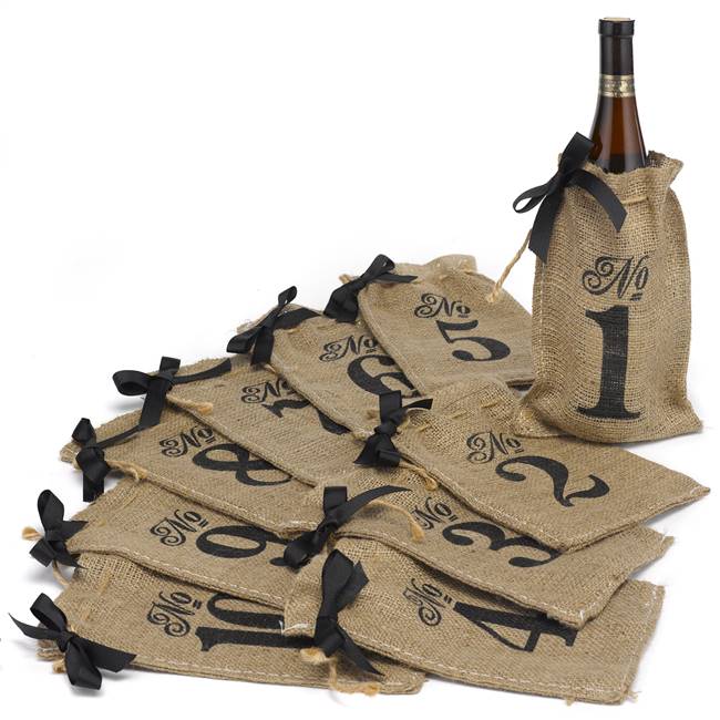 Numbers 1-10 Burlap Table Number Wine Bags