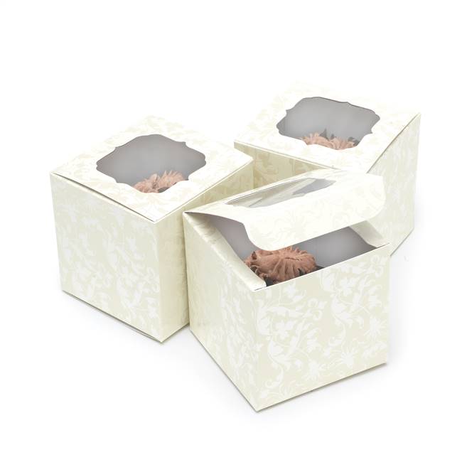 Pearl Flourish Cupcake Box - Ecru