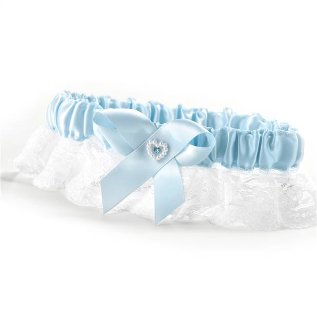 Blue Double Heart Garter Wide Lace