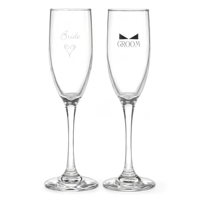 Bride & Groom Flutes with Bow Tie