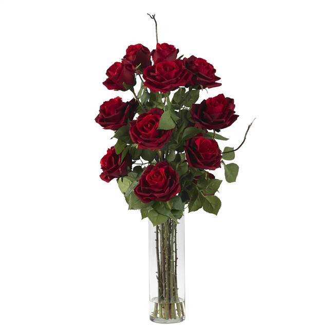 Roses w/Cylinder Vase Silk Flower Arrangement