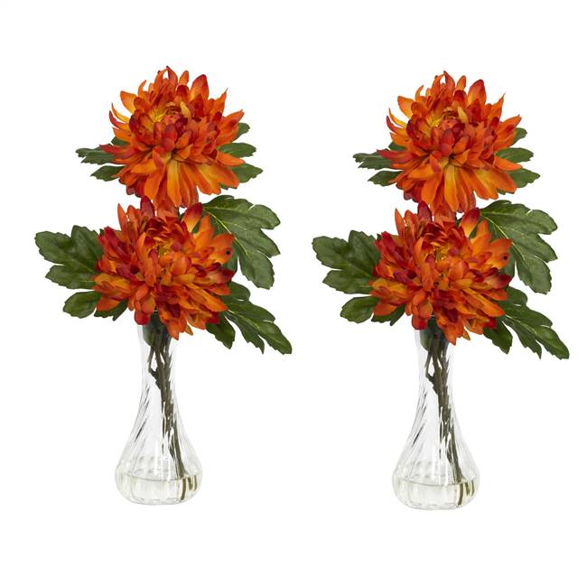 Mum w/Bud Vase Silk Flower Arrangement (Set of 2)