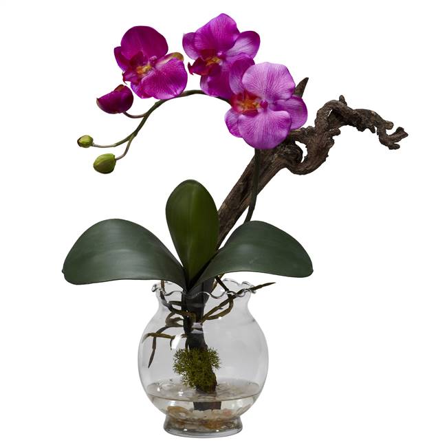 Mini Phalaenopsis w/Fluted Vase Silk Flower Arrangement