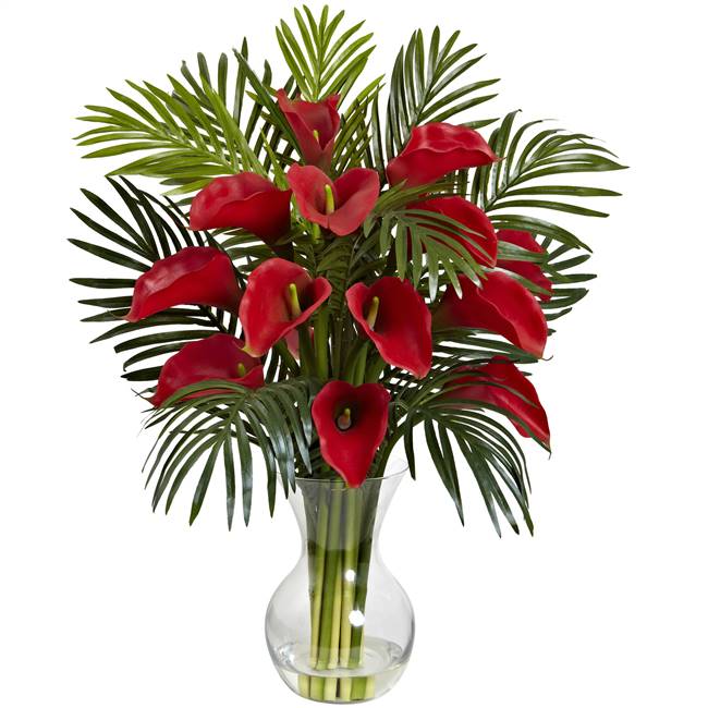 Calla Lily & Areca Palm Silk Flower Arrangement