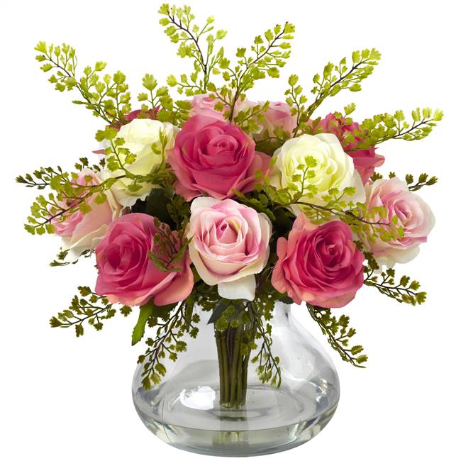 Rose & Maiden Hair Arrangement w/Vase