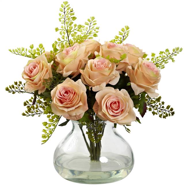 Rose & Maiden Hair Arrangement w/Vase