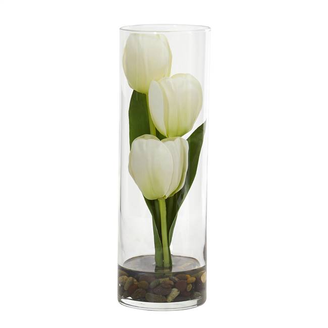 10" Tulips Artificial Arrangement in Cylinder Vase