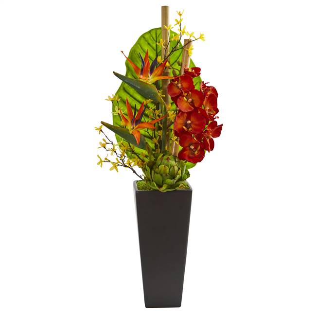 32” Tropical Orchid, Bird of Paradise and Artichoke Artificial Arrangement