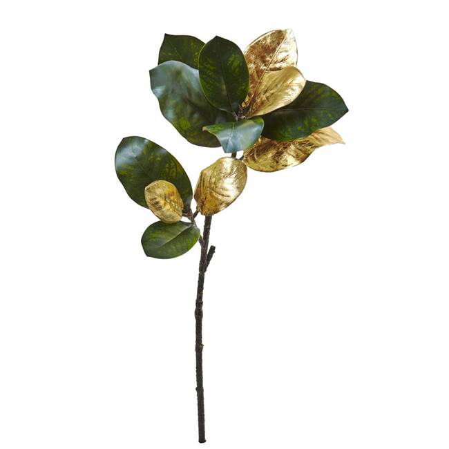 32" Golden Magnolia Leaf Artificial Stem (Set of 3)