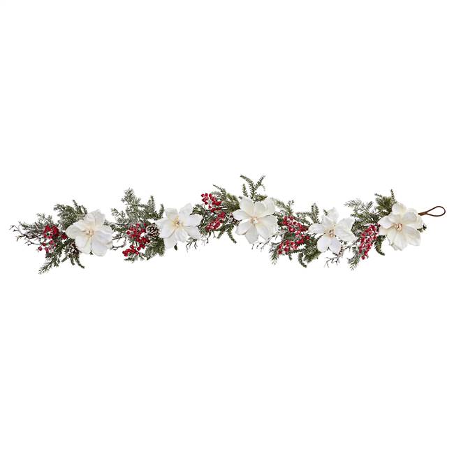 60" Frosted Magnolia & Berry Artificial Garland