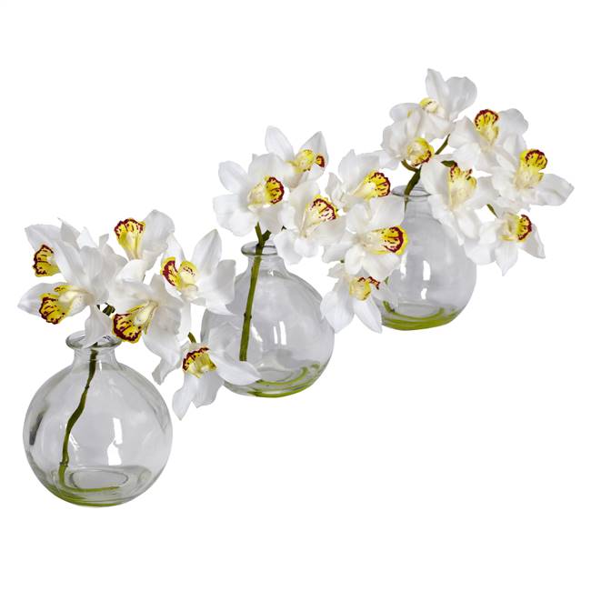 Cymbidium w/Vase  Silk Flower Arrangement (Set of 3)