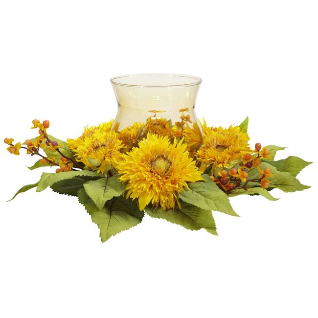 Golden Sunflower Candelabrum Silk Flower Arrangement