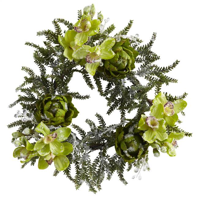 22” Iced Cymbidium & Artichoke Wreath